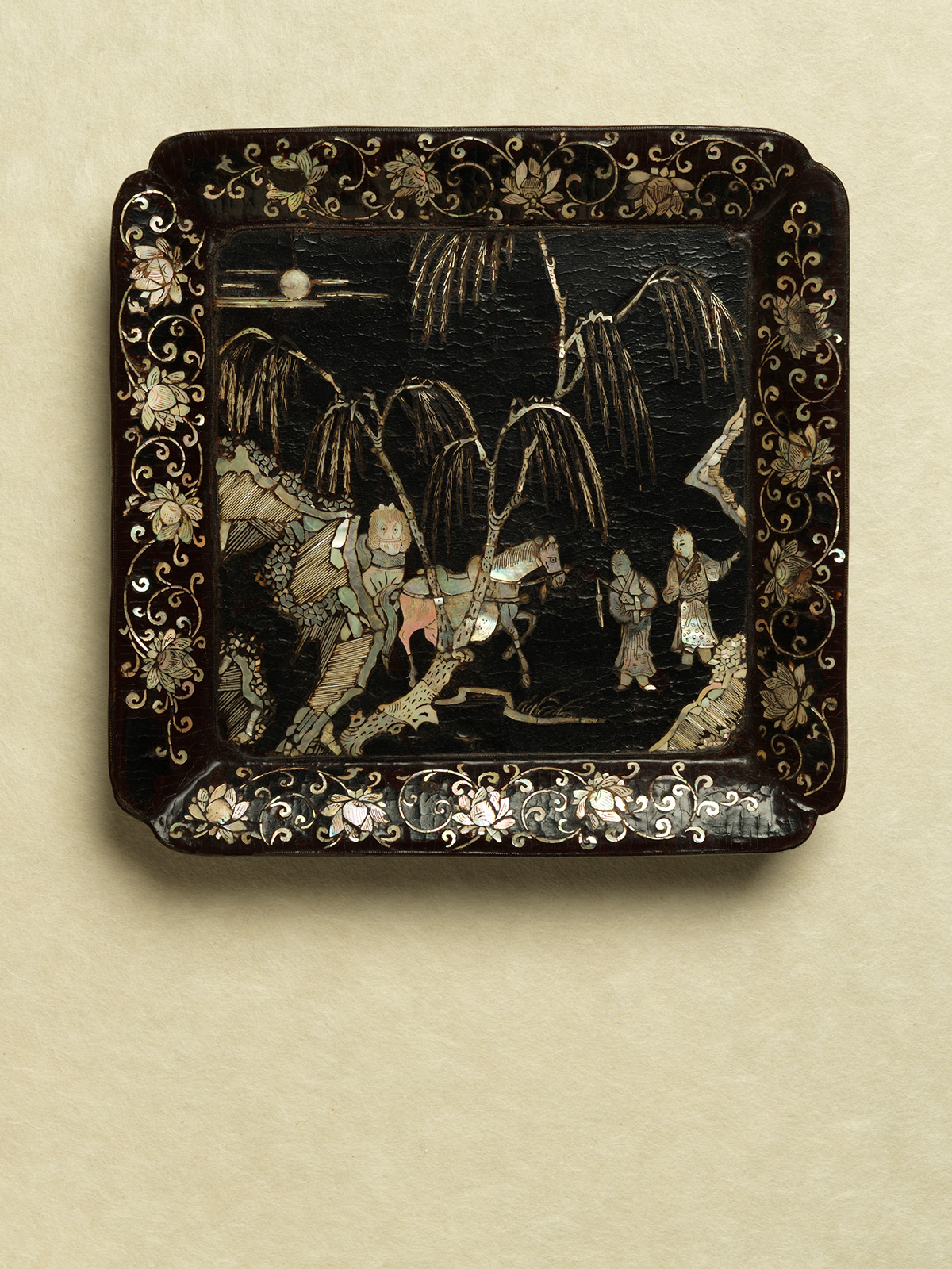 12. Mother of Pearl Inlaid Square Lacquer Tray