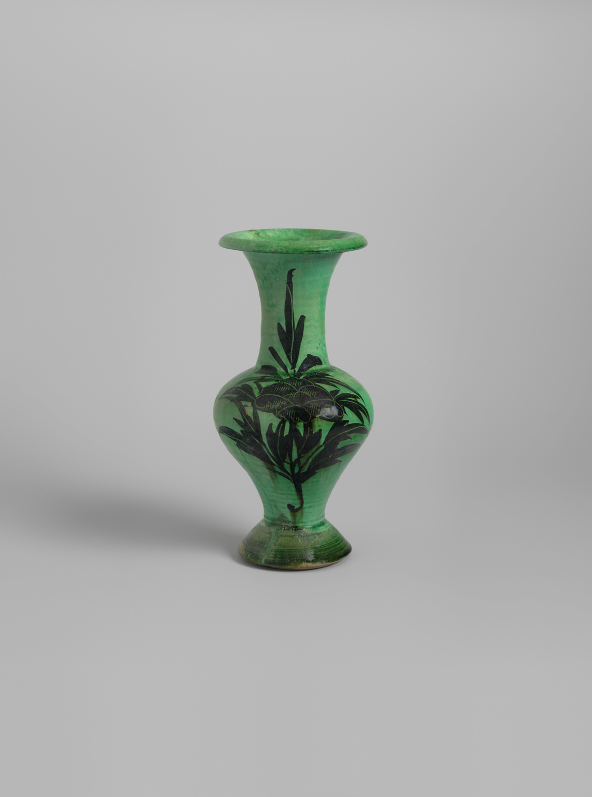 Green-glazed painted stoneware vase