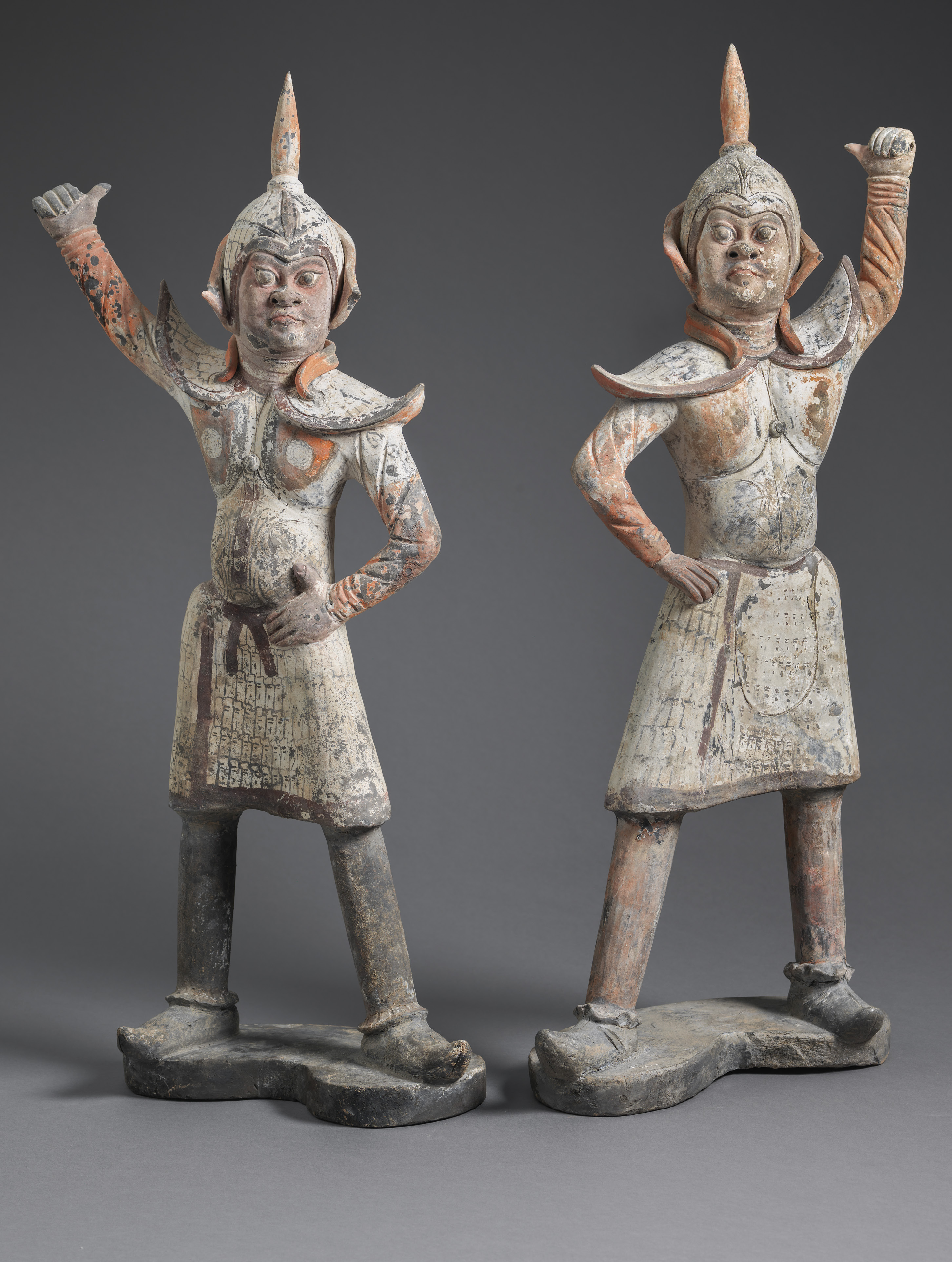 Painted Grey Earthenware Guardians