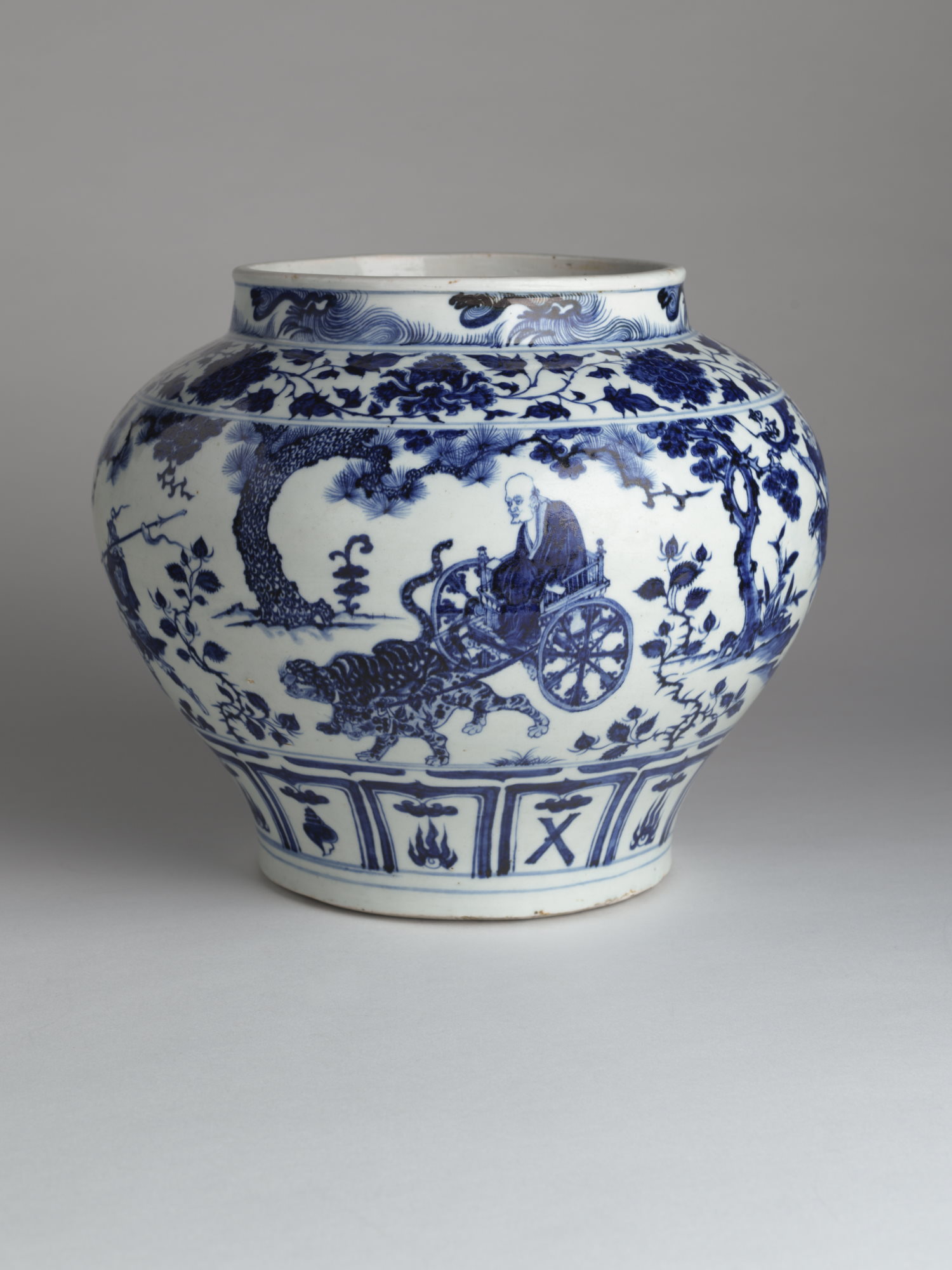 A rare and important blue and white porcelain ‘Guiguzi xia shan’ guan jar