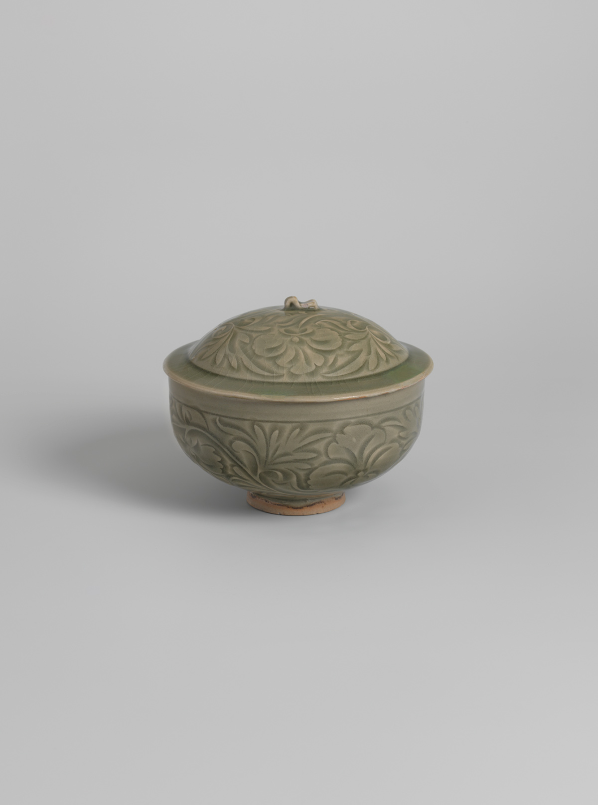 Celadon-glazed stoneware bowl and cover