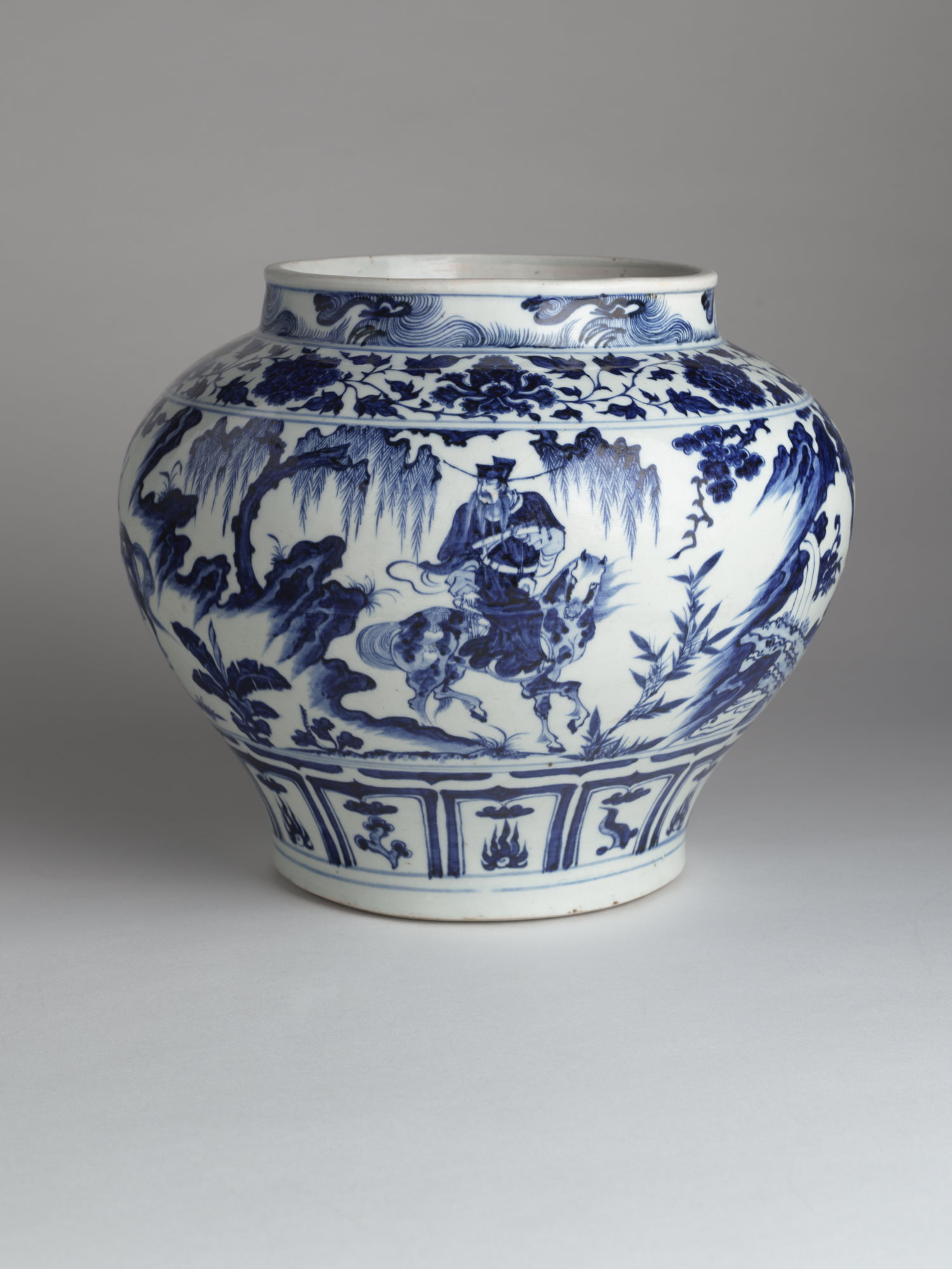 A rare and important blue and white porcelain ‘Guiguzi xia shan’ guan jar