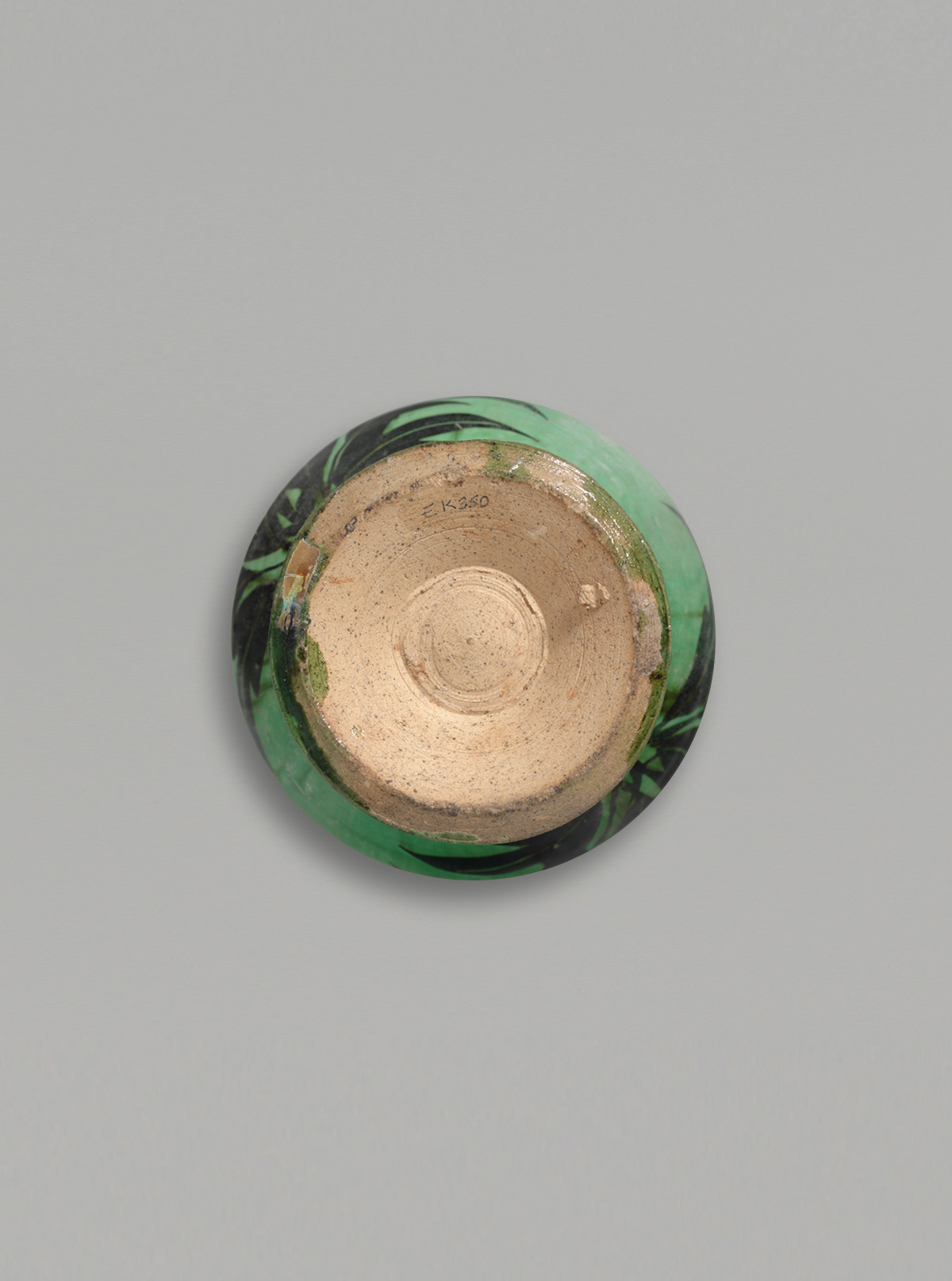 Green-glazed painted stoneware vase