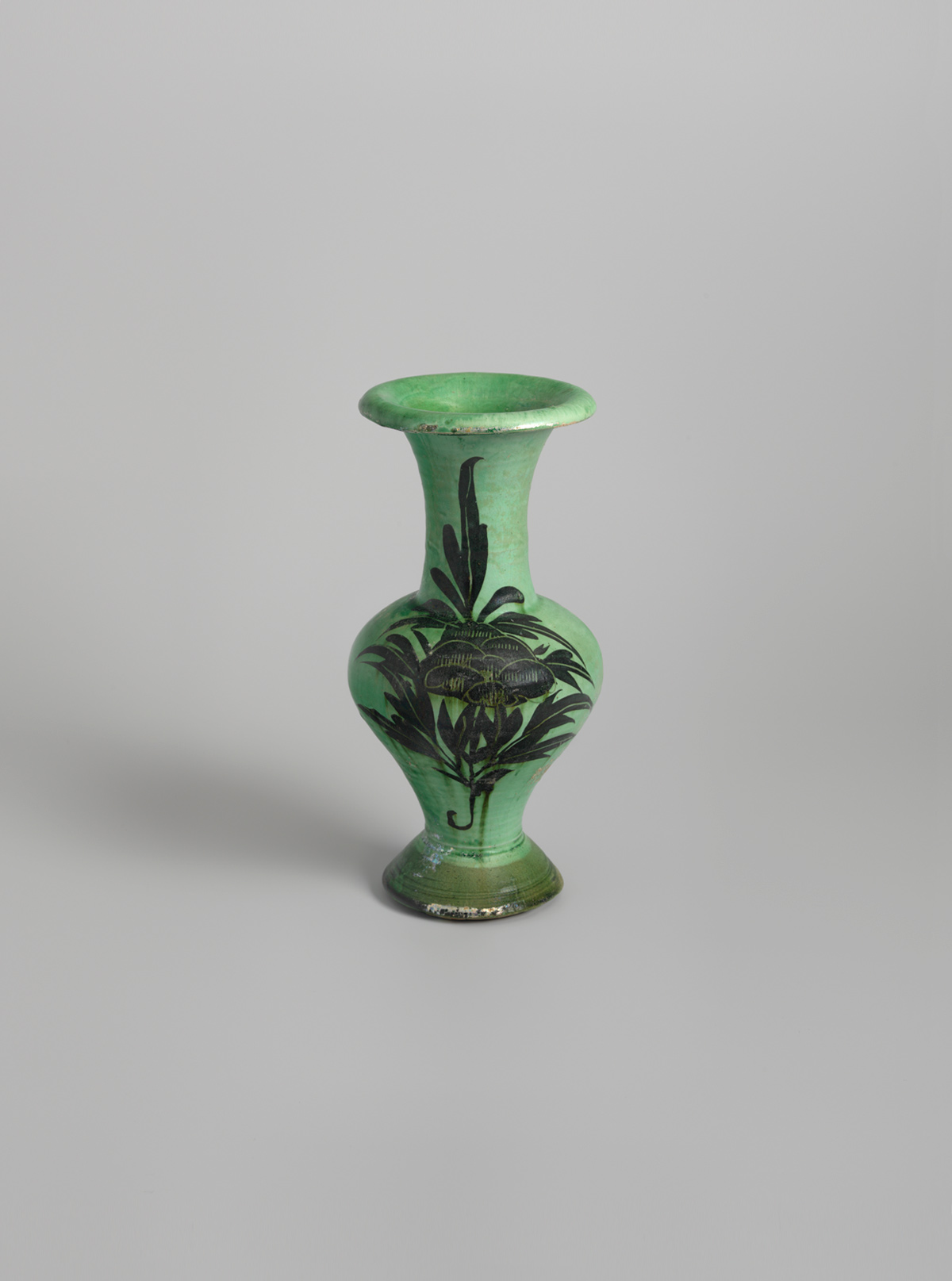 Green-glazed painted stoneware vase