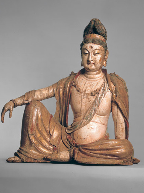 Wood figure of a seated Bodhisattva