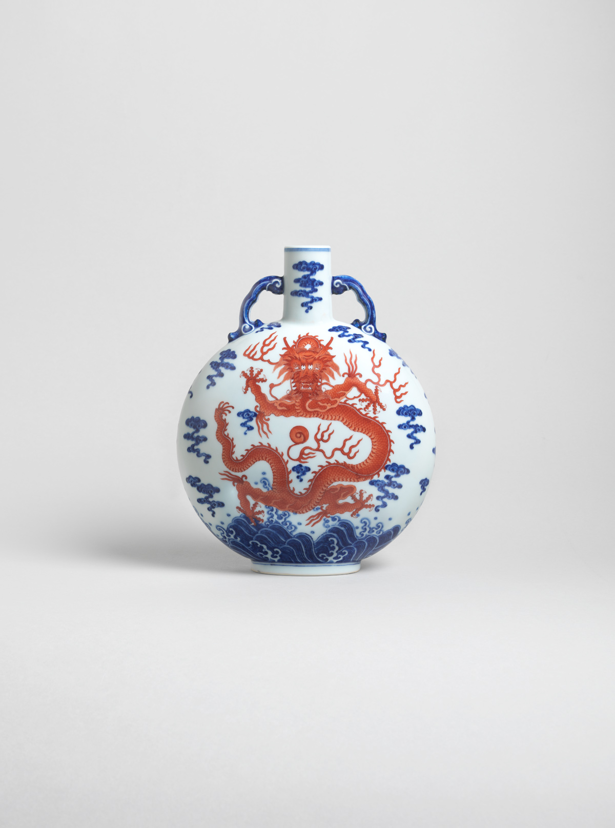 Underglaze Blue and Iron-red Porcelain Flask