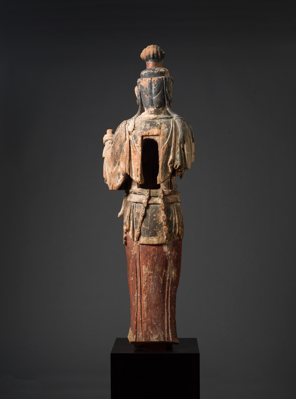 Pair of polychrome and gilt wood bodhisattvas