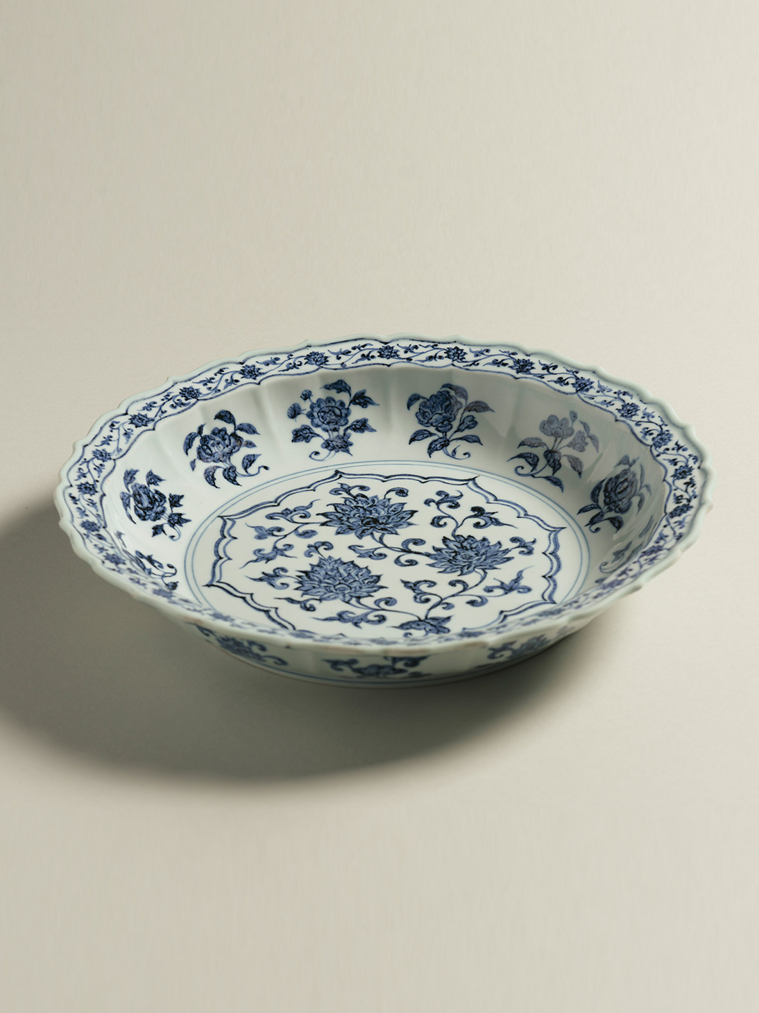 3. Underglaze blue porcelain ‘three lotus’ dish