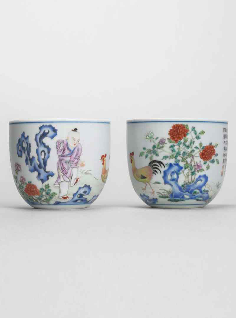 Pair of Famille Rose Porcelain Cups