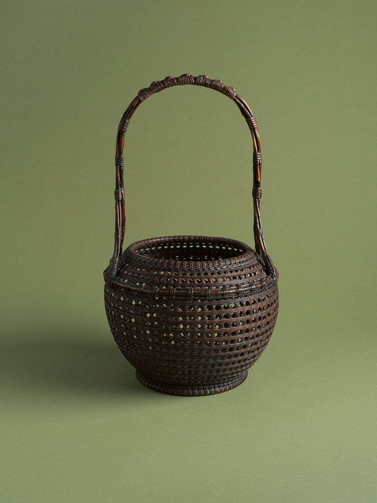 2. Flower basket with natural bamboo-root handle